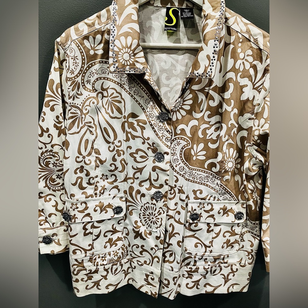 Sportelle Brown and White Paisley Jagger Floral Top Blazer Sz L